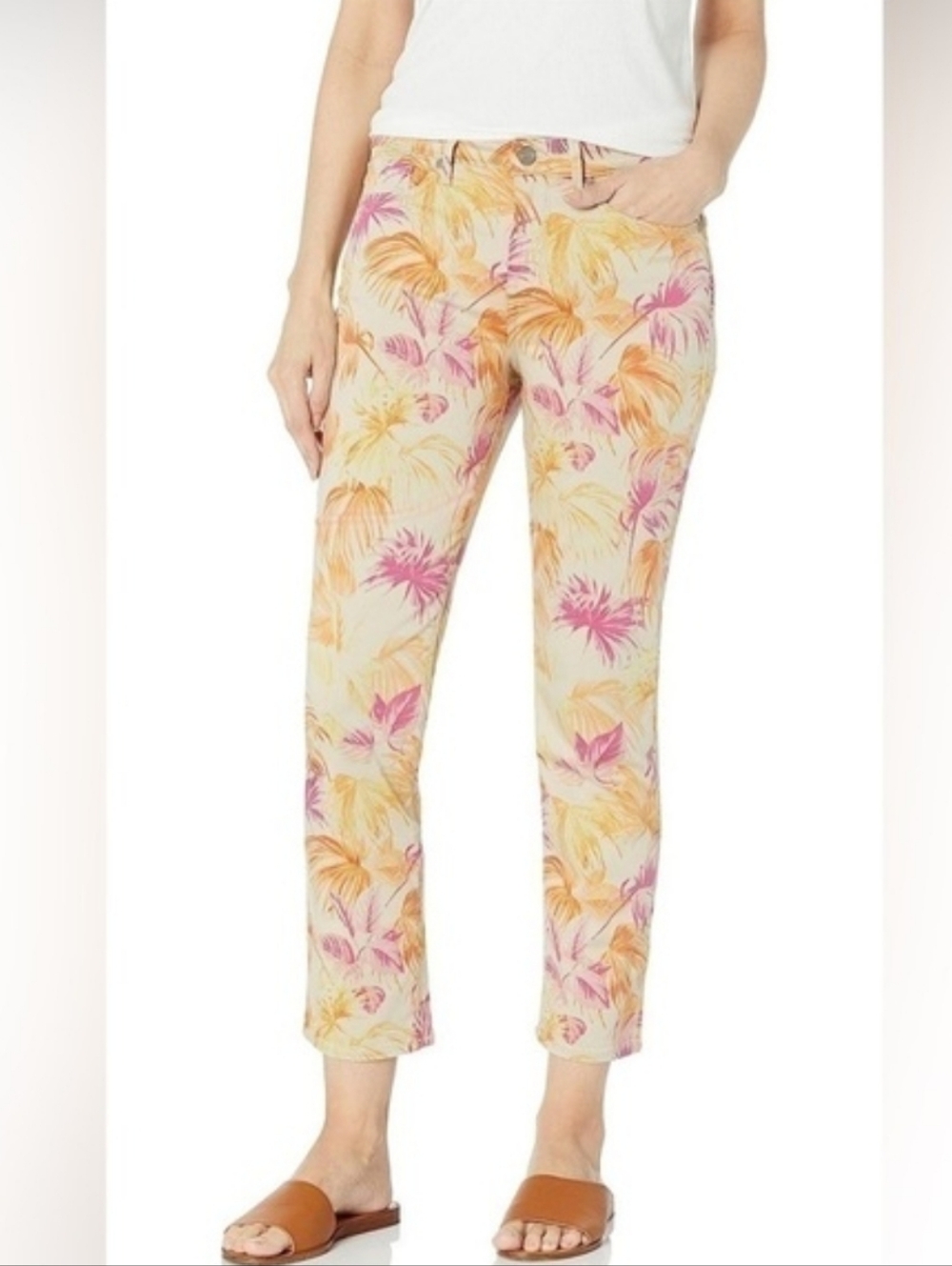 NYDJ Women's Sheri Slim Ankle Jeans Beach Garden Clementine Size 8P